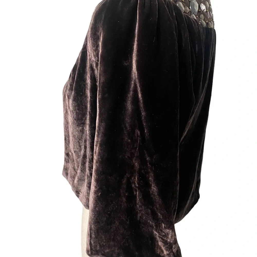 JOOLAY brown jeweled silk/ velvet sleeved caplet‎